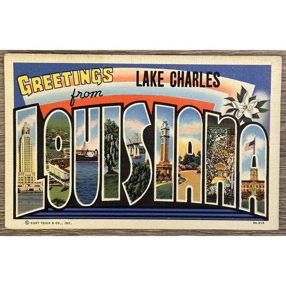 Other - Greetings from Lake Charles, Louisiana LARGE LETTER Vintage postcard